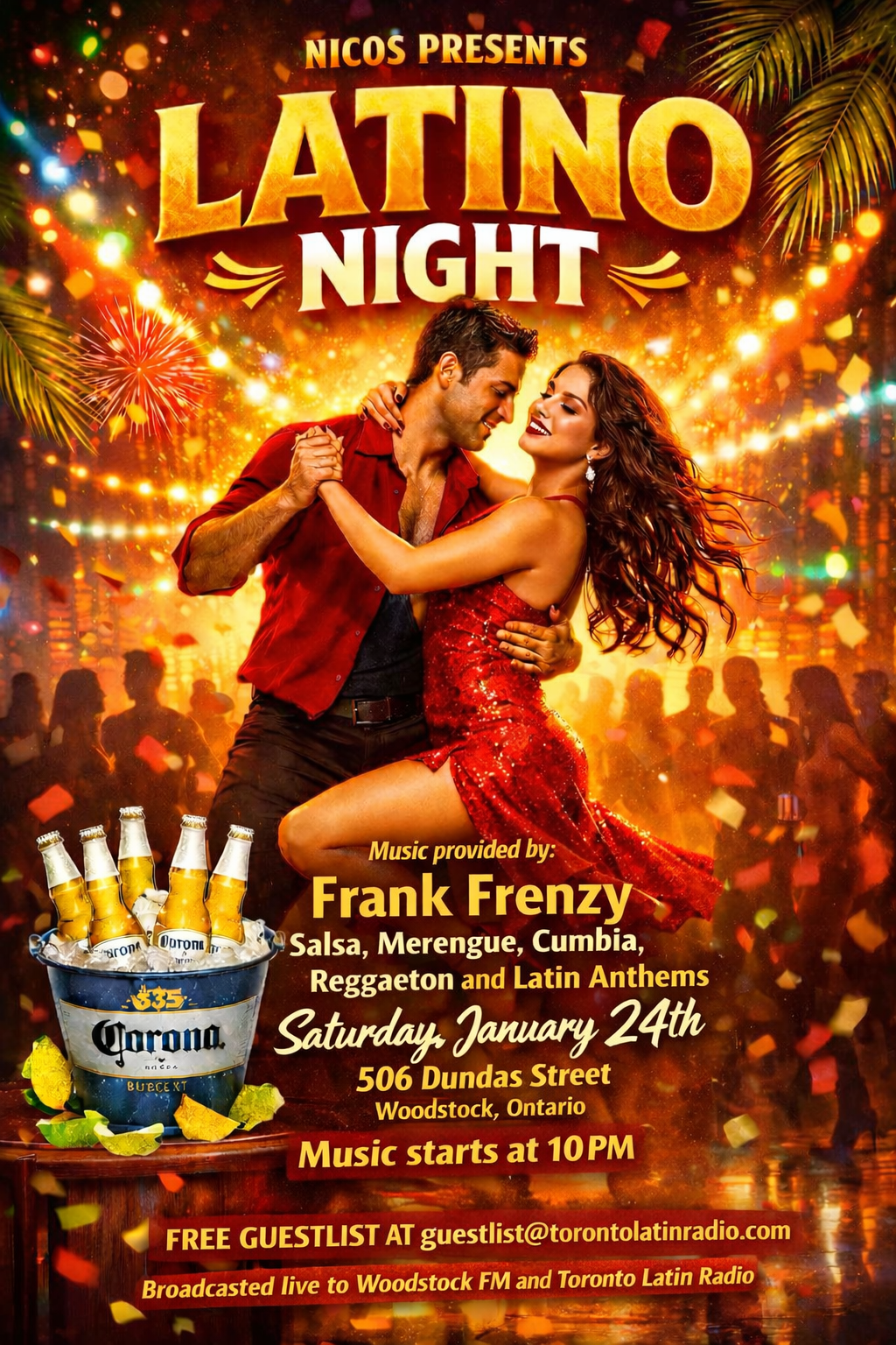 Latino Night with Frank Frenzy, Saturday January 24, 2026 at Nicos Sports Bar and Grill